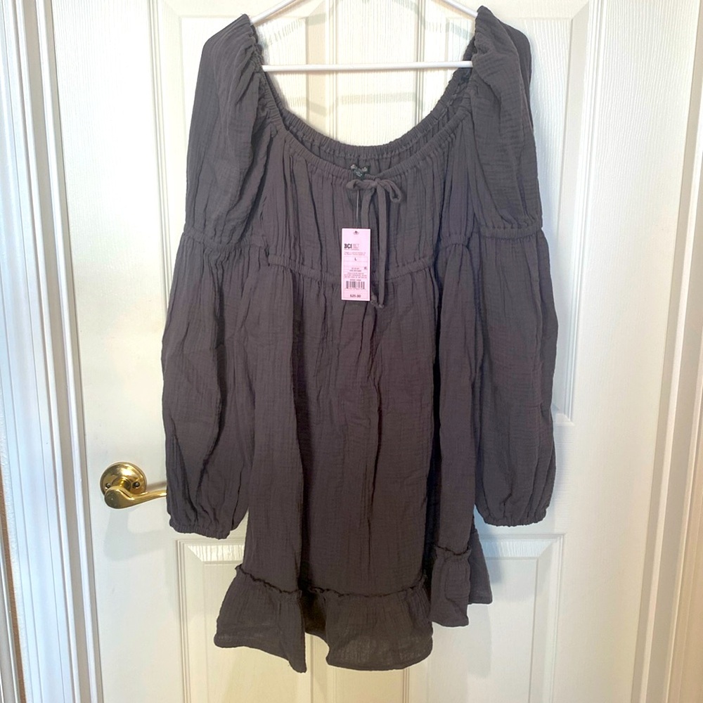 NWT Dark Grey cotton peasant dress